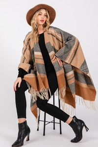 Aztec Pattern with Fringe Ruana Winter Kimono