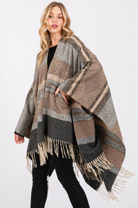 Aztec Pattern with Fringe Ruana Winter Kimono
