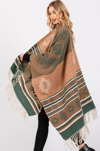 Aztec Pattern with Fringe Ruana Winter Kimono
