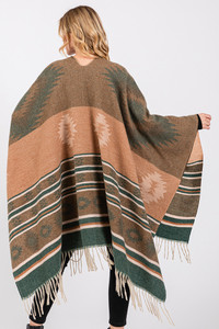Aztec Pattern with Fringe Ruana Winter Kimono