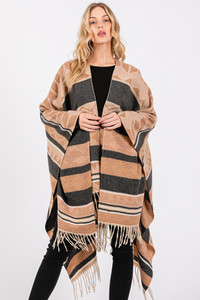 Aztec Pattern with Fringe Ruana Winter Kimono