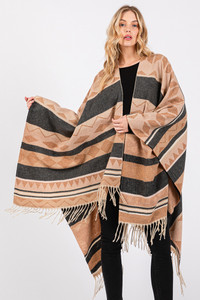 Aztec Pattern with Fringe Ruana Winter Kimono