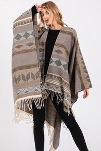 Aztec Pattern with Fringe Ruana Winter Kimono