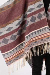 Aztec Pattern with Fringe Ruana Winter Kimono