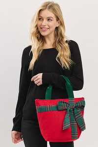 Christmas Theme Plaid Bow Point Tote Bag