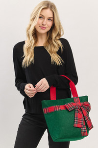 Christmas Theme Plaid Bow Point Tote Bag