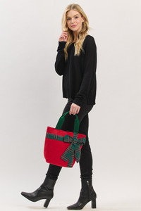 Christmas Theme Plaid Bow Point Tote Bag
