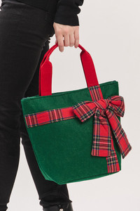 Christmas Theme Plaid Bow Point Tote Bag