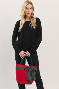 Christmas Theme Plaid Bow Point Tote Bag
