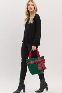 Christmas Theme Plaid Bow Point Tote Bag