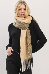 Subtle Stitch Details Fringe Winter Oblong Scarf
