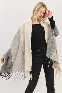 Subtle Stitch Details Fringe Winter Oblong Scarf