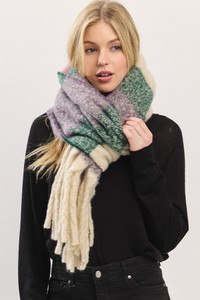 Multi Color Striped Brushed Fringed Winter Scarf