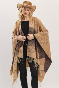 Aztec Leopard Pattern Western Style Fringe Ruana
