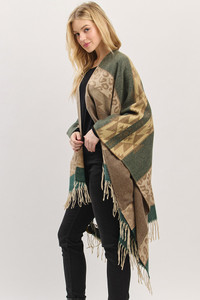 Aztec Leopard Pattern Western Style Fringe Ruana