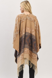 Aztec Leopard Pattern Western Style Fringe Ruana