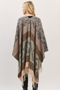 Aztec Leopard Pattern Western Style Fringe Ruana