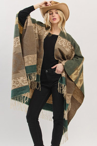 Aztec Leopard Pattern Western Style Fringe Ruana