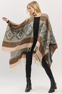 Aztec Leopard Pattern Western Style Fringe Ruana