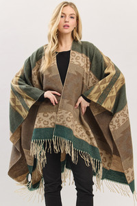 Aztec Leopard Pattern Western Style Fringe Ruana