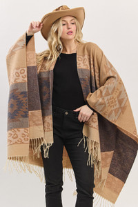 Aztec Leopard Pattern Western Style Fringe Ruana
