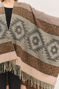 Aztec Leopard Pattern Western Style Fringe Ruana