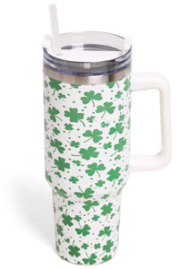 Shamrocks Pattern 40oz Handle Tumbler with Handle and Double Wall Stainless Steel
