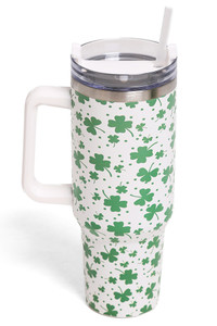 Shamrocks Pattern 40oz Handle Tumbler with Handle and Double Wall Stainless Steel
