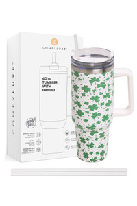 Shamrocks Pattern 40oz Handle Tumbler with Handle and Double Wall Stainless Steel
