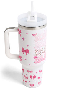 MAMA Pattern Lettering with Bows Pattern 40oz Handle Tumbler with Handle and Double Wall Stainless Steel
