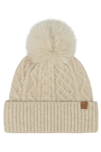 CC BEANIE Cable Knit Pattern Pom and Cuff Solid Beanie Winter Hat
