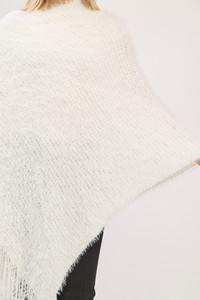 Fuzzy Sequin with Fringe Light Weight Solid Winter Poncho

