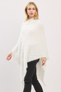 Fuzzy Sequin with Fringe Light Weight Solid Winter Poncho

