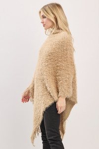 Fuzzy Sequin with Fringe Light Weight Solid Winter Poncho
