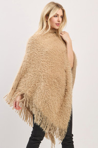 Fuzzy Sequin with Fringe Light Weight Solid Winter Poncho
