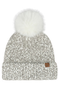 CC BEANIE Faux Fur Pom Boucle Cuff Beanie Winter Hat