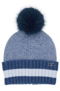 CC BEANIE Two Tone Angora Stripe Point Cuff Beanie