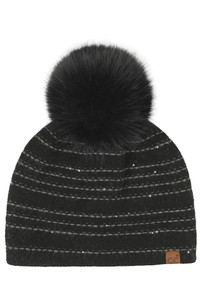 CC BEANIE Stripe Stitches with Sequin Angora Pom Beanie Winter Hat
