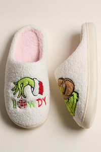 HOWDY the Gift Stealer and Candy Cane Monster Winter Slippers
