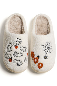 Ghost Boo and Spider and Spider Web Spooky halloween Winter Slippers