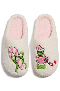 The Gift Stealer Monster with Candy Cane Winter Slippers