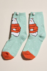 Christmas Theme Printing Polar Bear, Reindeer, Mushroom, Hedgehog Winter Fuzzy Cozy Socks Set for