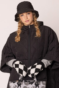 Two Tone Diamond Pattern Sherpa Warm Mittens Winter Gloves
