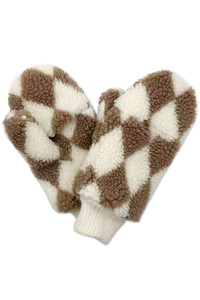 Two Tone Diamond Pattern Sherpa Warm Mittens Winter Gloves
