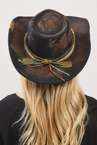 Rustic Vintage Style Cowgirl Cowboy Fedora Hat with Distressed Fabric Band
