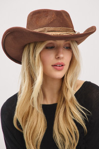Rustic Vintage Style Cowgirl Cowboy Fedora Hat with Distressed Fabric Band
