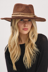 Rustic Vintage Style Cowgirl Cowboy Fedora Hat with Distressed Fabric Band
