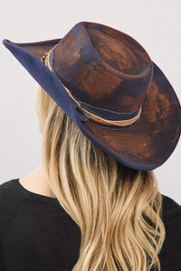Rustic Cowgirl Fedora Hat with Distressed Fabric and Multi Band with Stone Deco
