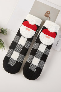 KIDS Christmas Theme Santa with Checkered Plaid Fuzzy Winter Slipper Socks
