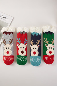 KIDS Christmas Theme Reindeer Rudolph Graphic Fuzzy Winter Slipper Socks
